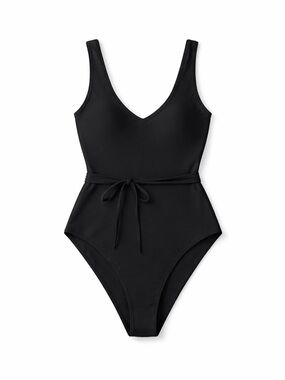 Girlfriend Collective Isla One Piece Swimsuit Belted Black XS